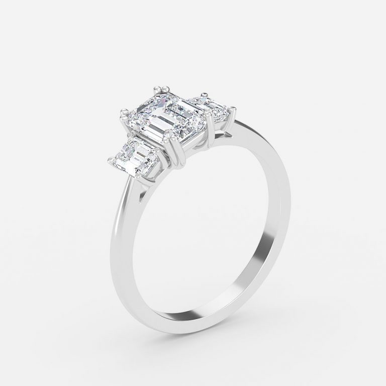 Emerald Three Stone Engagement Ring