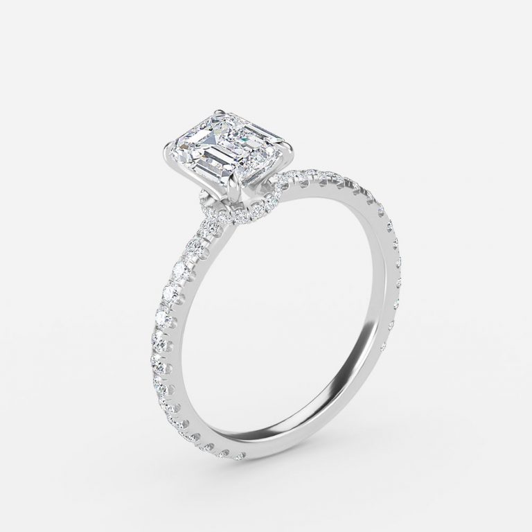 Emerald Hidden Halo Engagement Ring