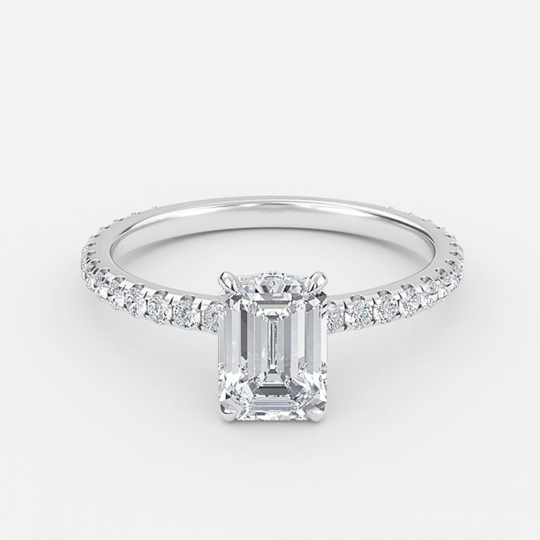 Emerald Hidden Halo Engagement Ring
