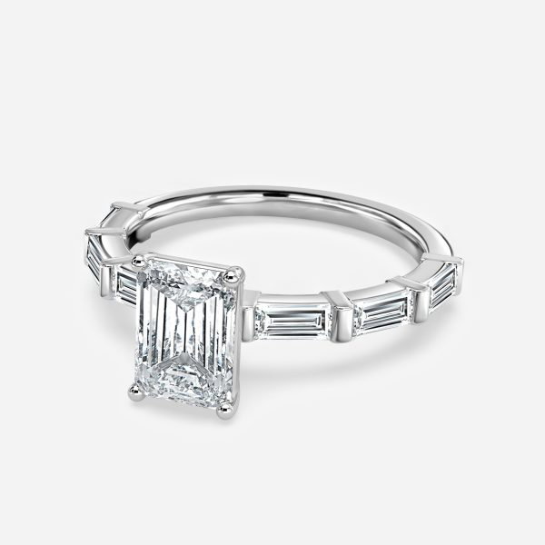 Emerald Diamond Band Engagement Ring