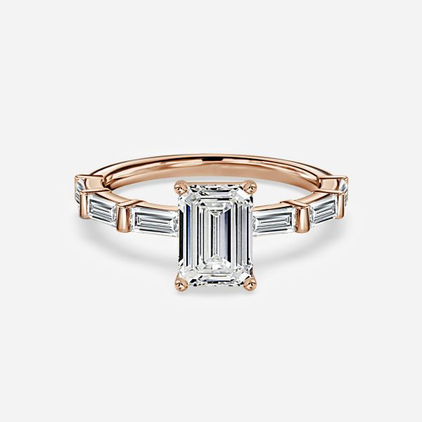 Emerald Diamond Band Engagement Ring