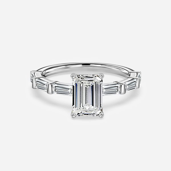 Emerald Diamond Band Engagement Ring