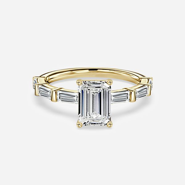 Emerald Diamond Band Engagement Ring