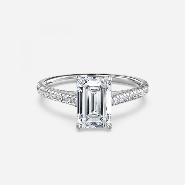 Emerald Diamond Band Engagement Ring