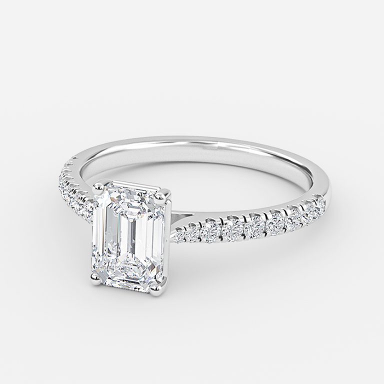 Emerald Diamond Band Engagement Ring