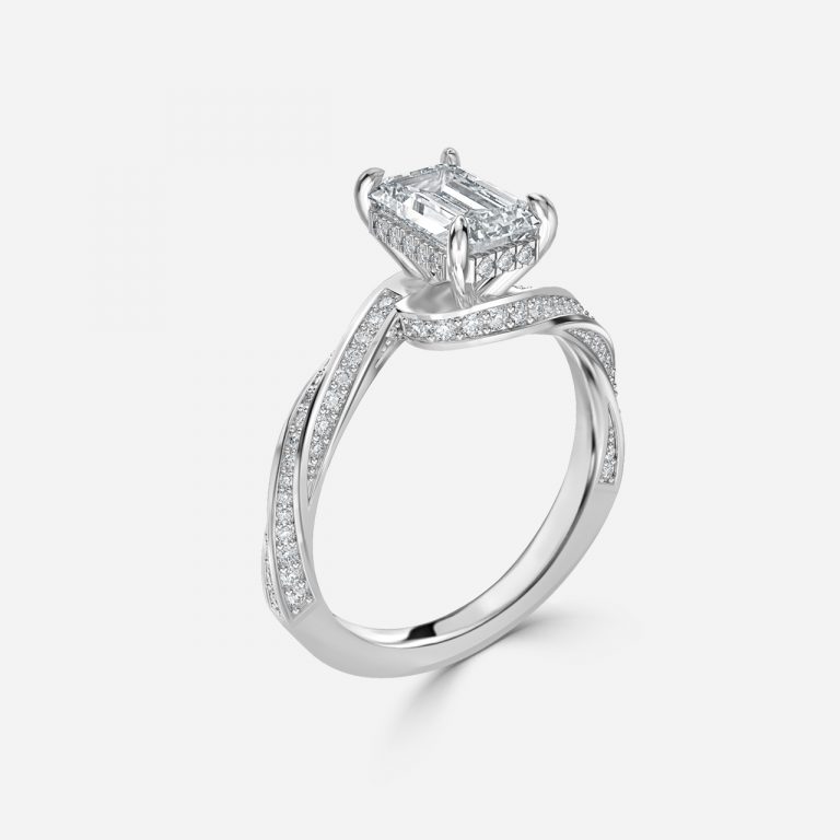 Emerald Hidden Halo Engagement Ring