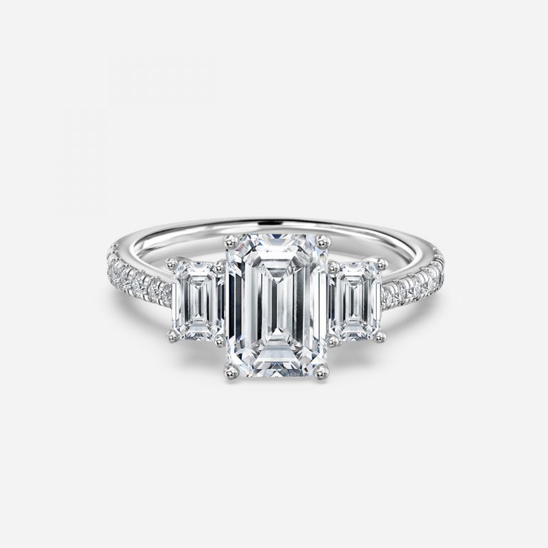 Emerald Three Stone Engagement Ring