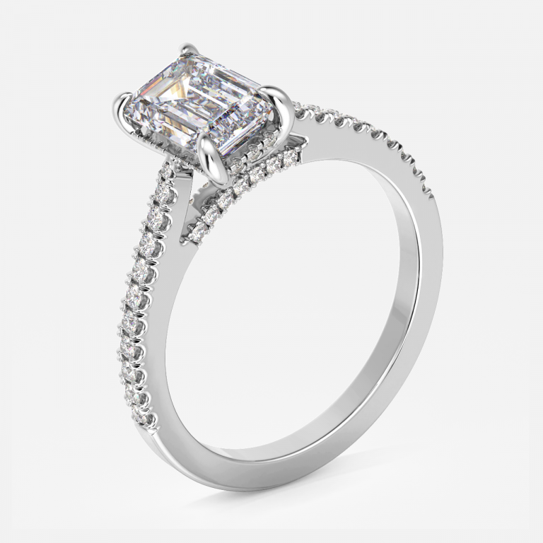 Emerald Hidden Halo Engagement Ring