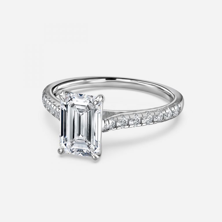 Emerald Diamond Band Engagement Ring