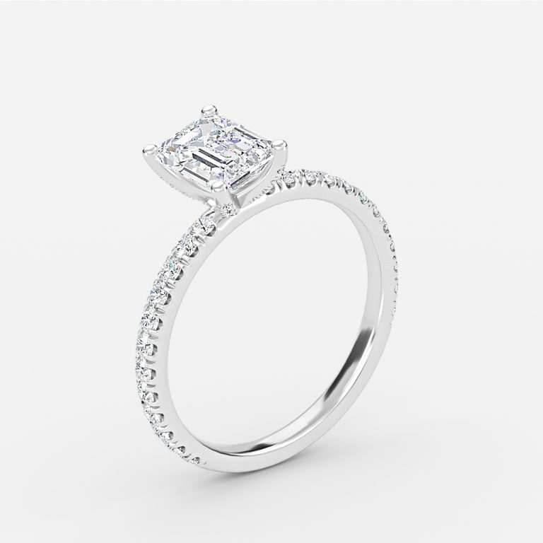 Emerald Diamond Band Engagement Ring