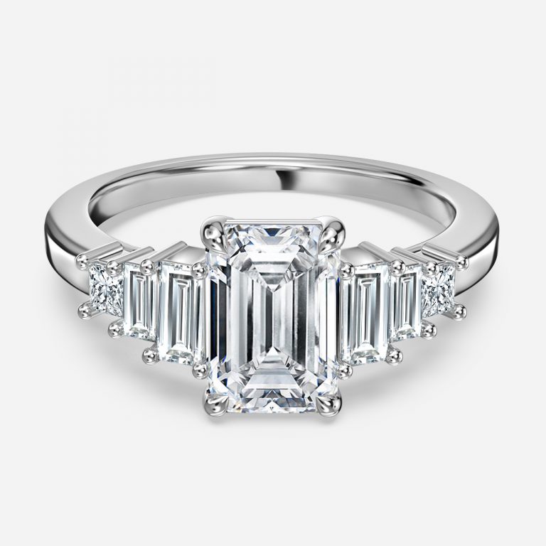 Emerald Three Stone Engagement Ring