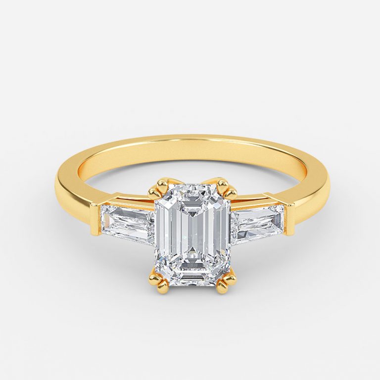Emerald Three Stone Engagement Ring