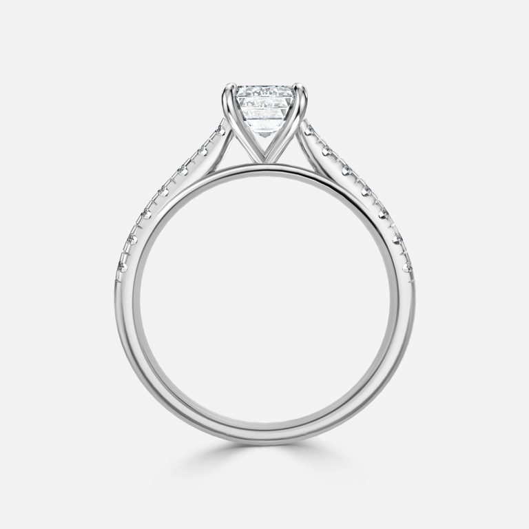 Emerald Diamond Band Engagement Ring