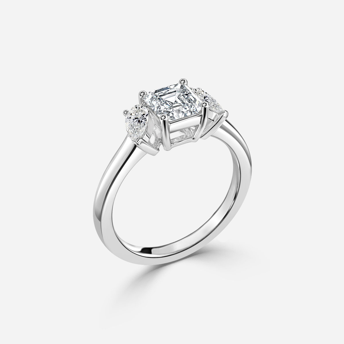 Asscher Three Stone Engagement Ring