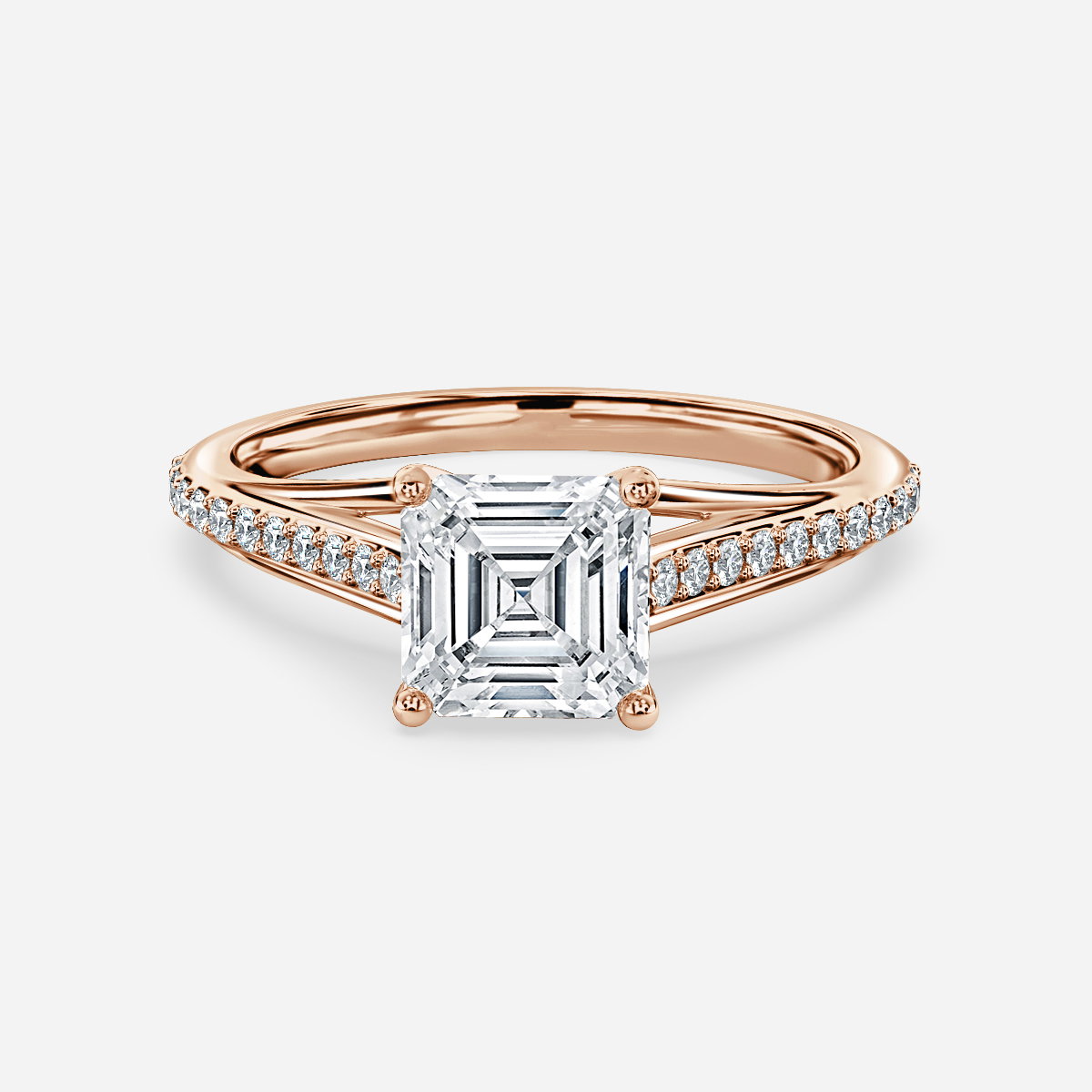 Asscher Diamond Band Engagement Ring