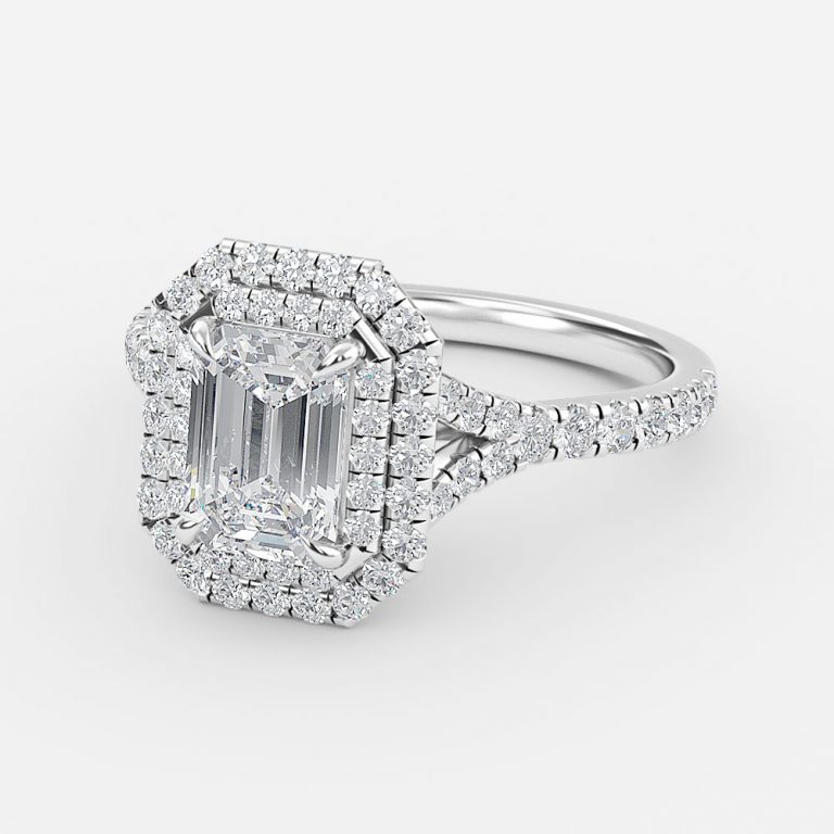 Emerald Double Halo Engagement Ring