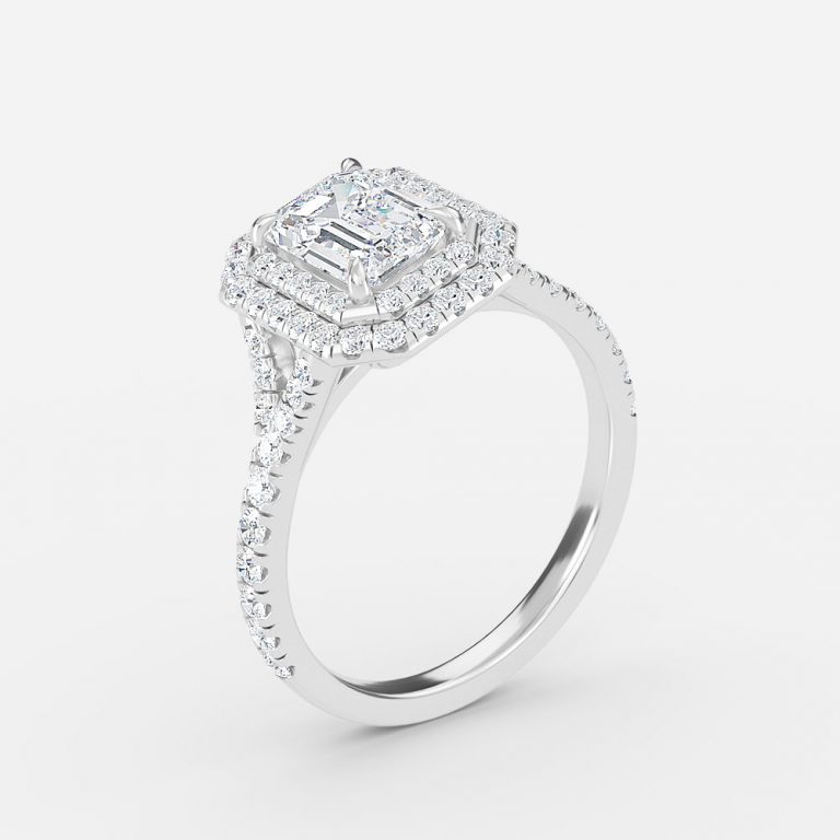 Emerald Double Halo Engagement Ring