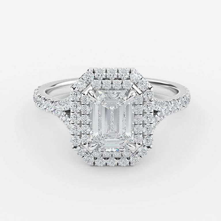 Emerald Double Halo Engagement Ring