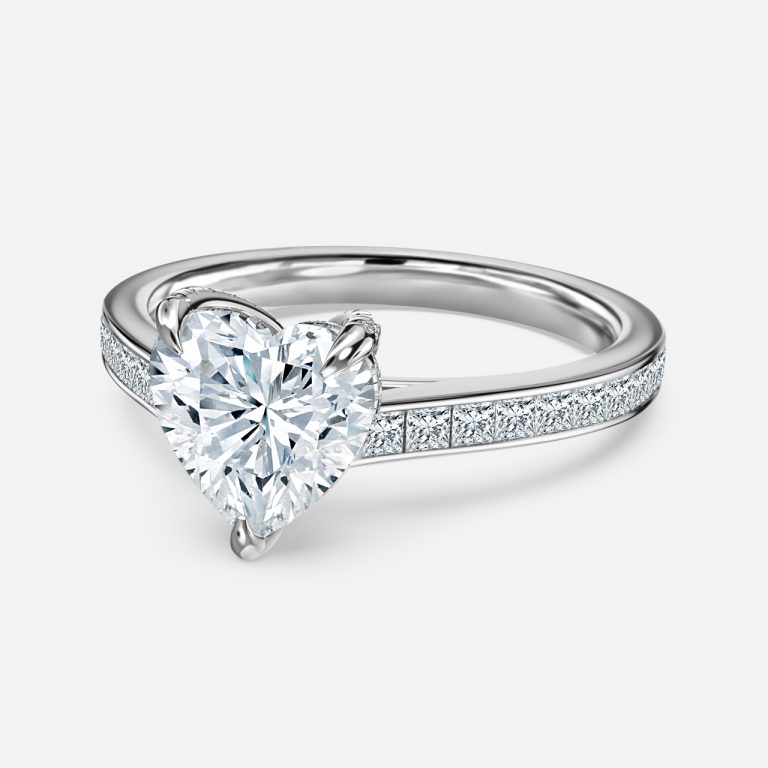 Heart Hidden Halo Engagement Ring