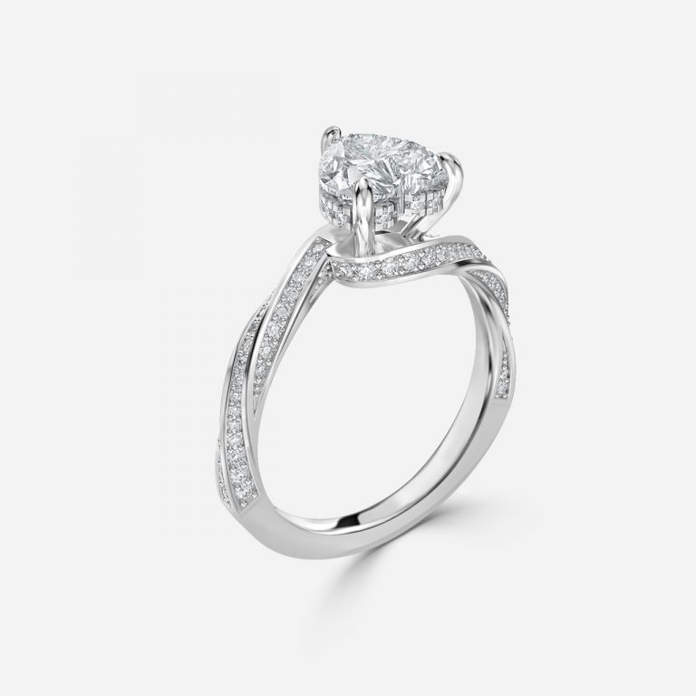 Heart Hidden Halo Engagement Ring