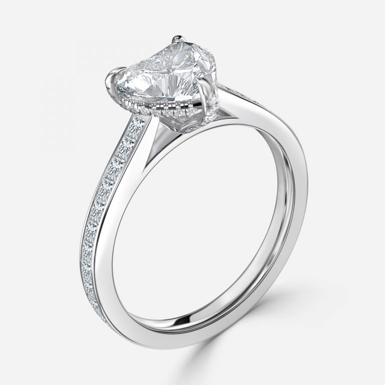 Heart Hidden Halo Engagement Ring