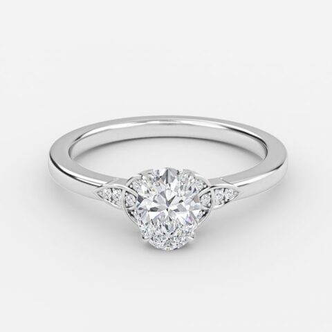 Oval Vintage Engagement Ring - 14K White Gold
