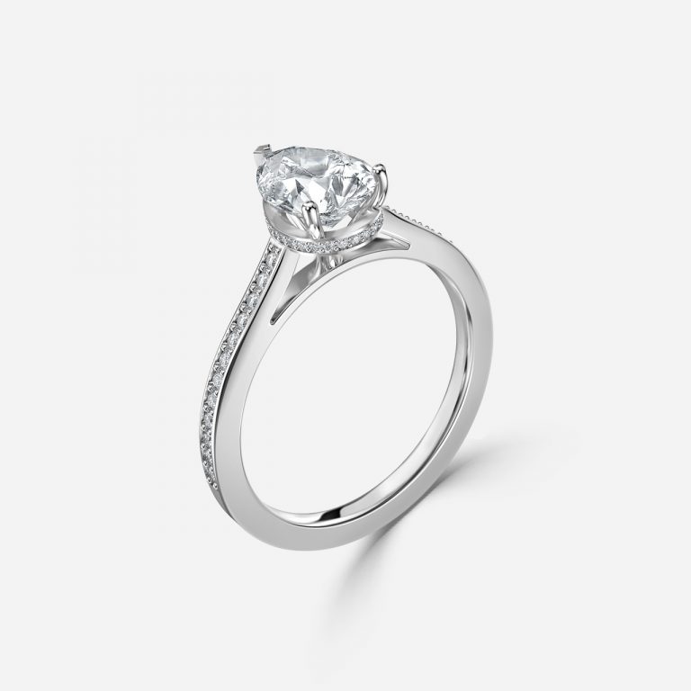 Pear Hidden Halo Engagement Ring