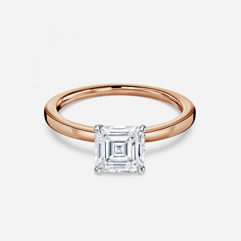 Asscher Two Tone Solitaire Engagement Ring