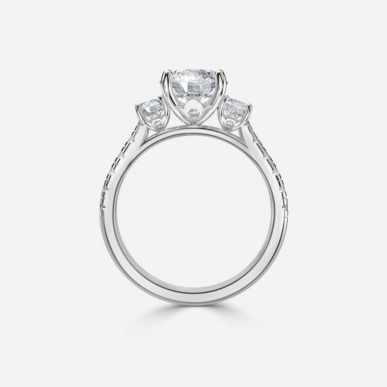 Round Three Stone Engagement Ring