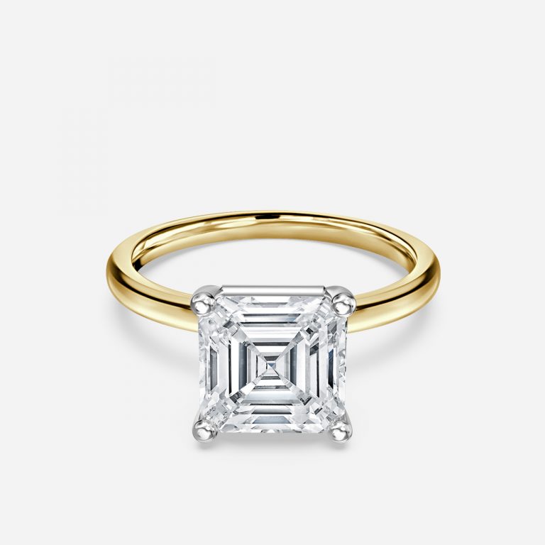 Asscher Two Tone Solitaire Engagement Ring