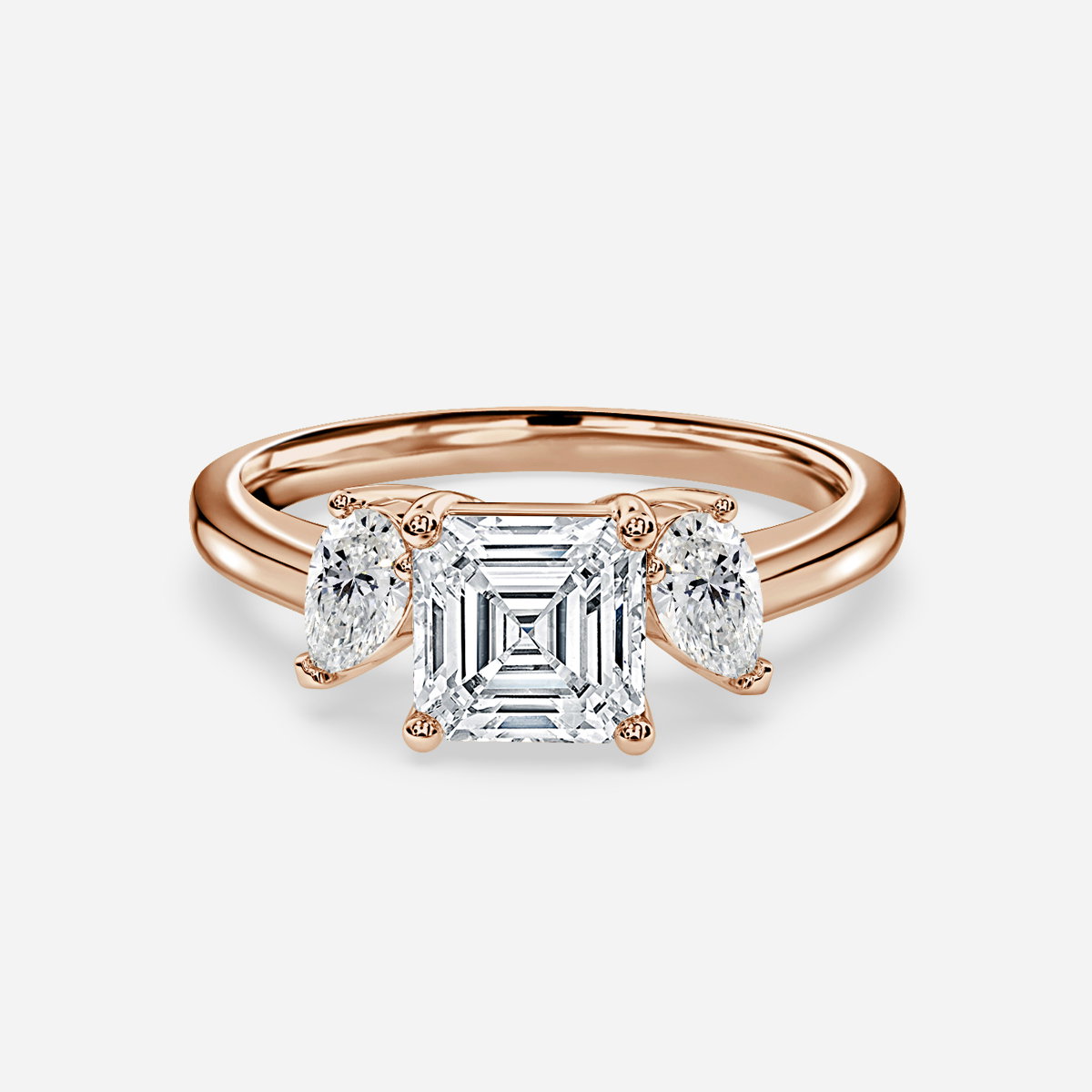 Asscher Three Stone Engagement Ring