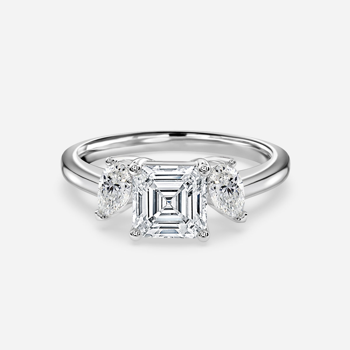 Asscher Three Stone Engagement Ring
