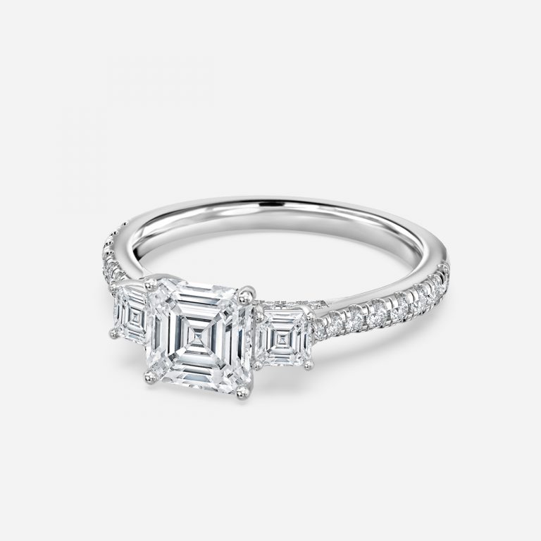 Asscher Three Stone Engagement Ring