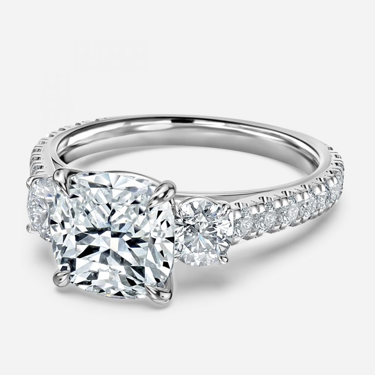 Cushion Three Stone Engagement Ring