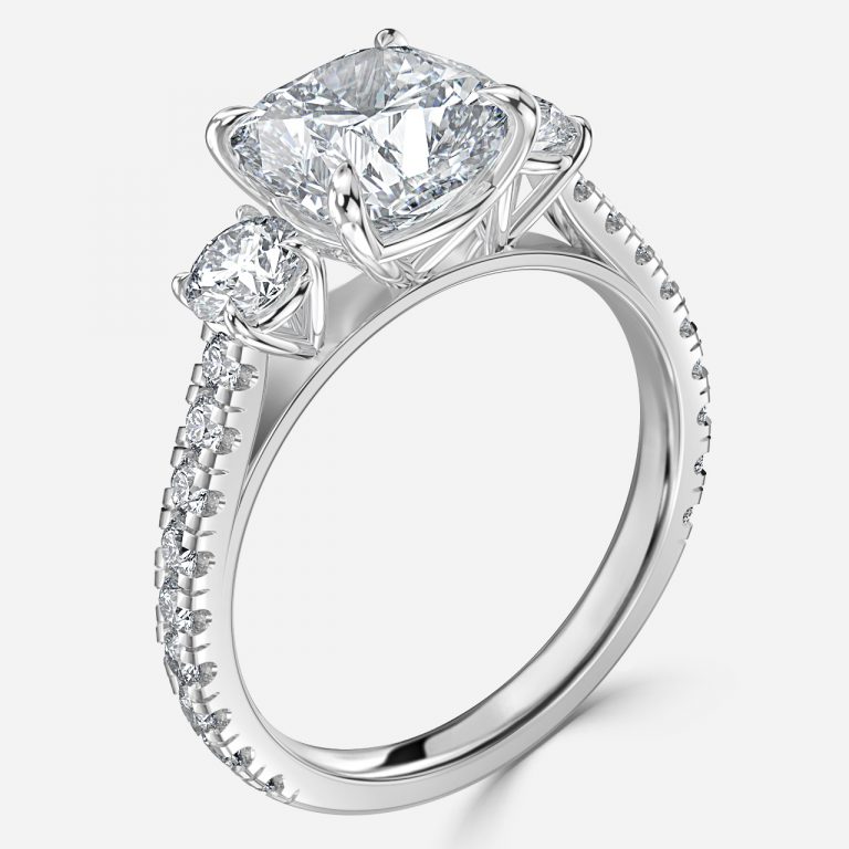Cushion Three Stone Engagement Ring