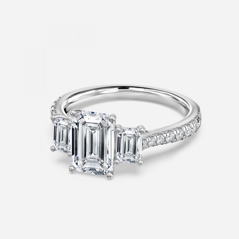 Emerald Three Stone Engagement Ring