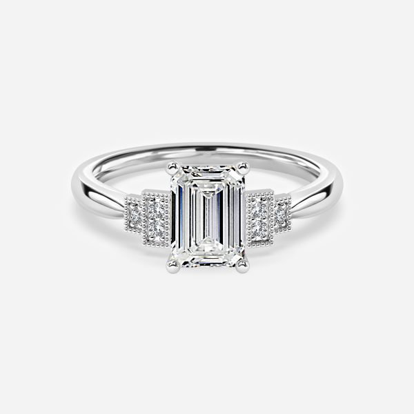 Emerald Three Stone Engagement Ring
