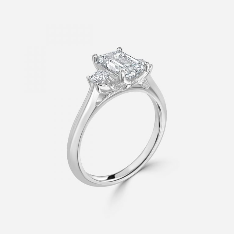 Emerald Three Stone Engagement Ring