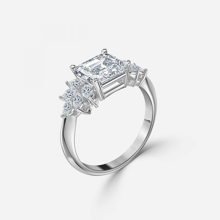 Asscher Cluster Engagement Ring
