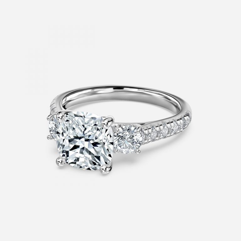 Cushion Three Stone Engagement Ring