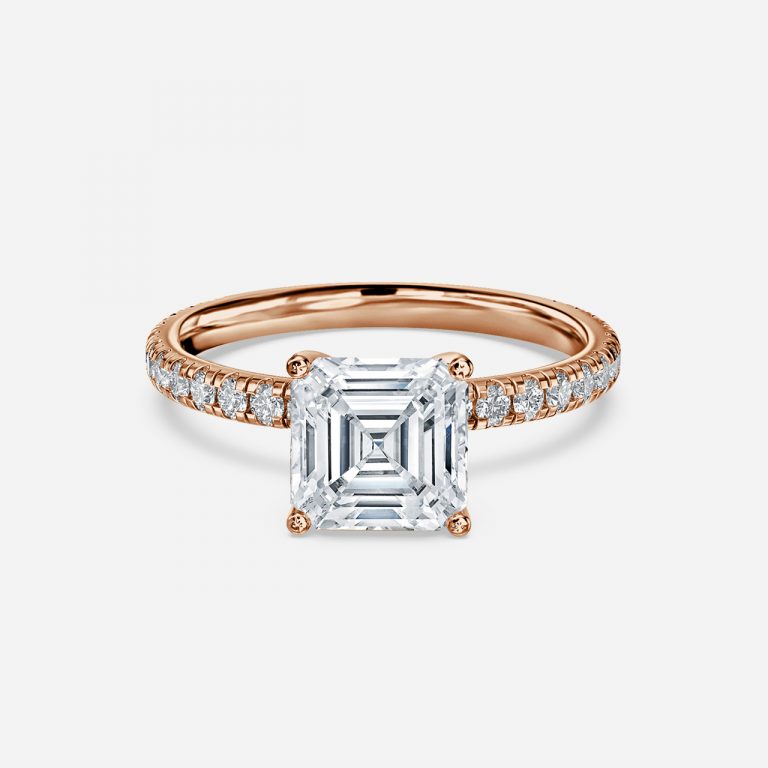 Asscher Diamond Band Engagement Ring