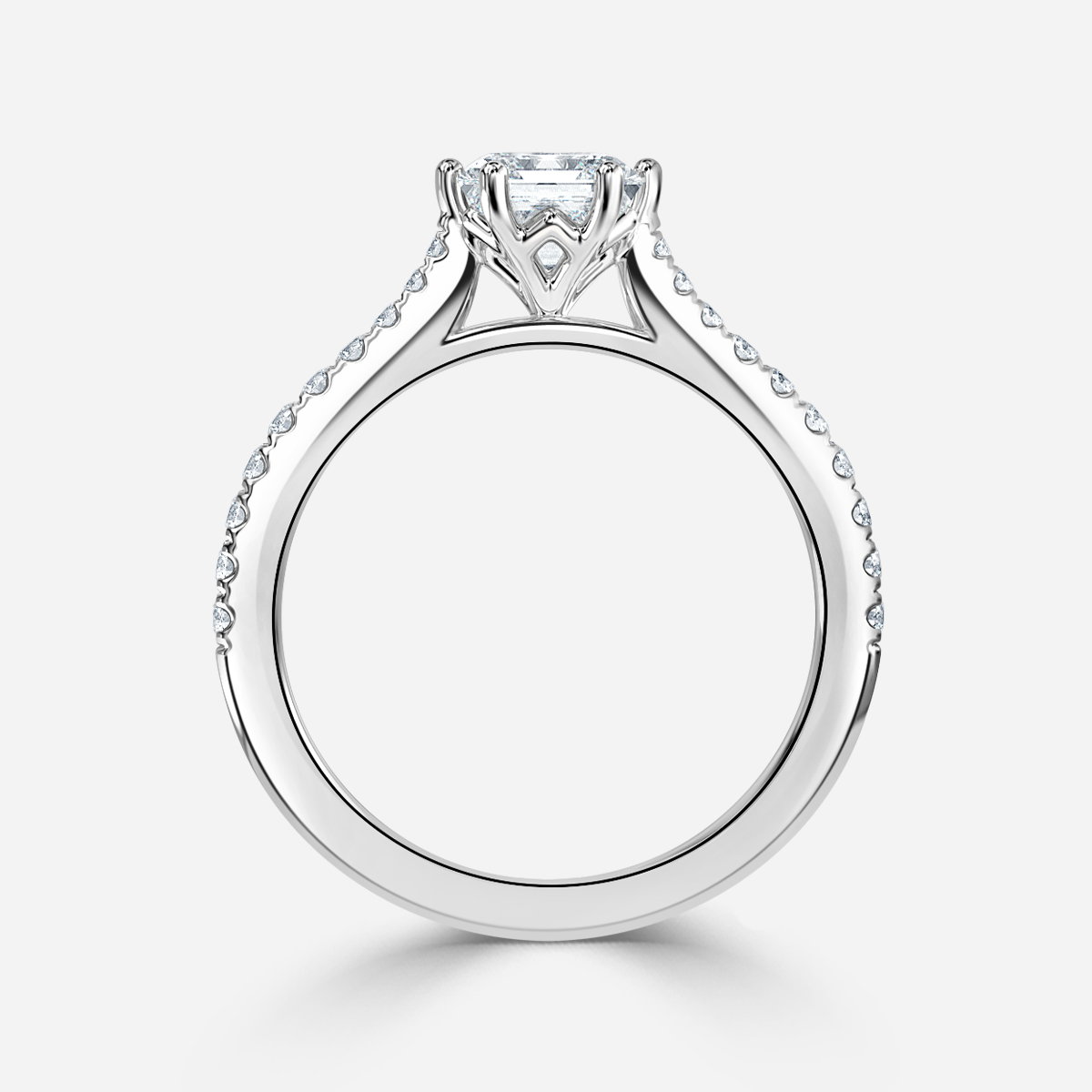 Asscher Diamond Band Engagement Ring