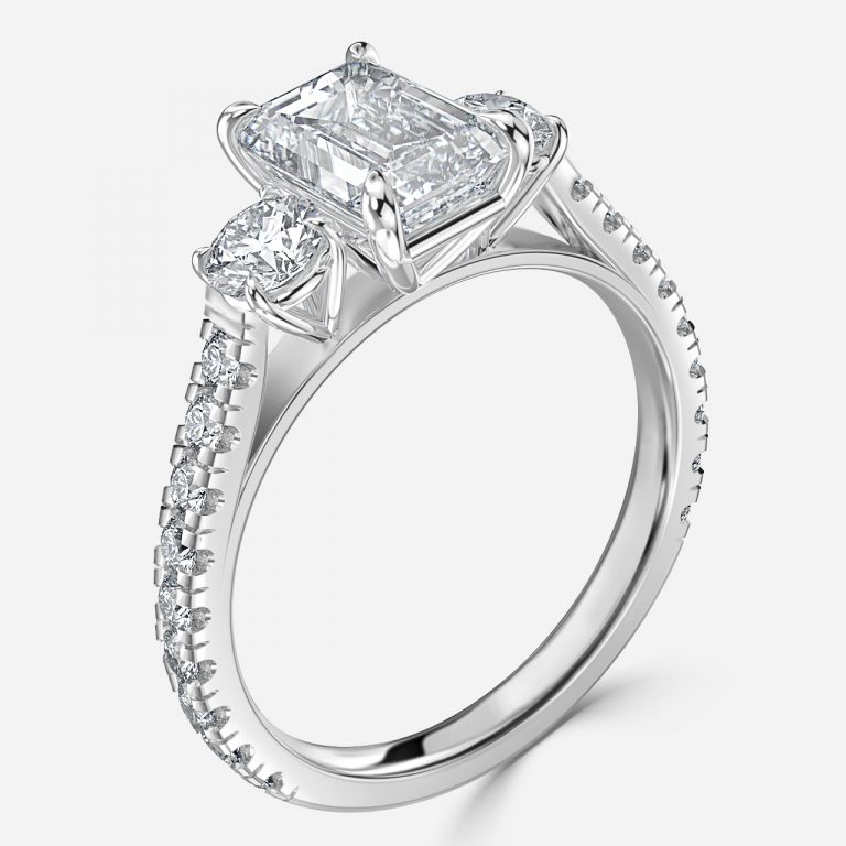 Emerald Three Stone Engagement Ring