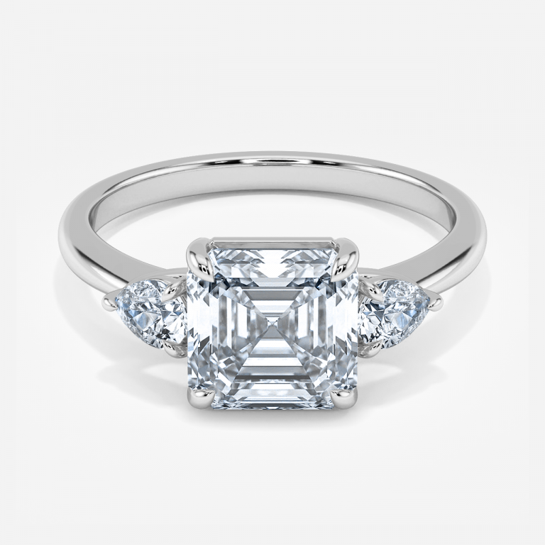 Asscher Three Stone Engagement Ring