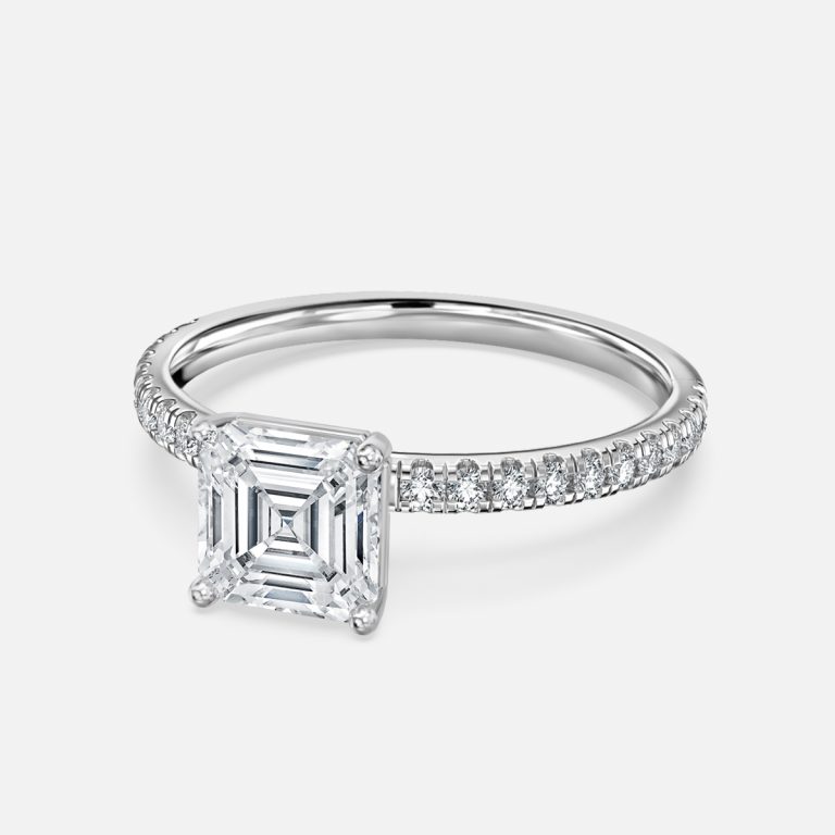 De La Luna Asscher Diamond Band Engagement Ring