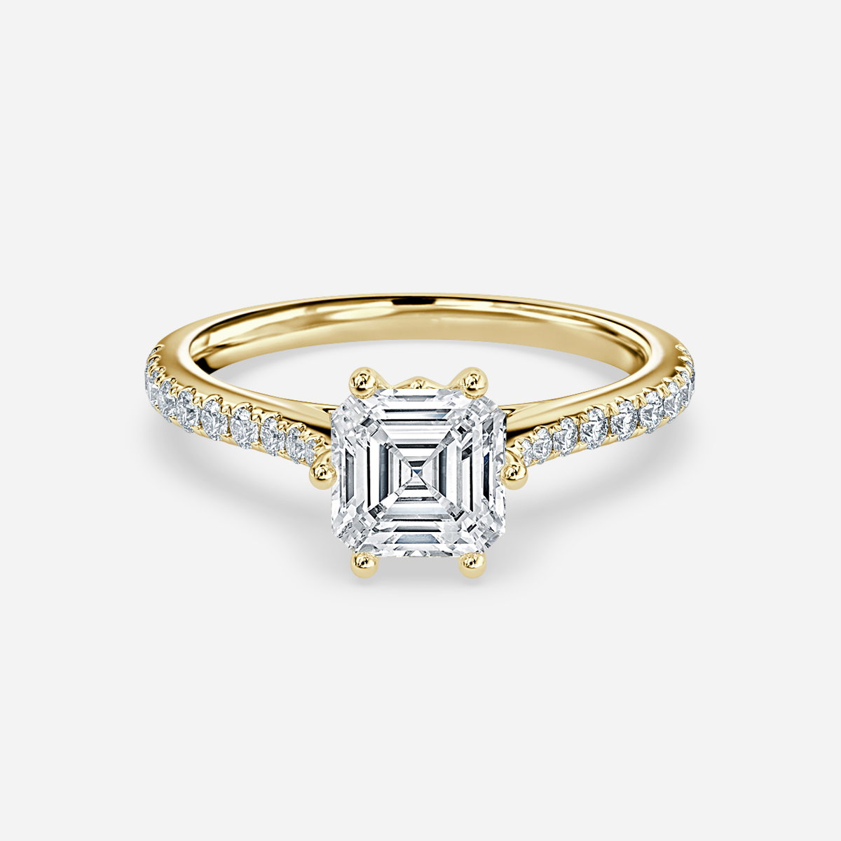 Asscher Diamond Band Engagement Ring
